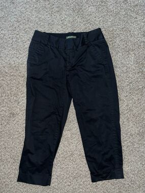 Eddie Bauer Women's Black Cropped Twill Pants Straight Leg Cuffed Mid Rise 10